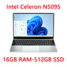 15.6 Inch 16GB Laptop 512GB SSD Windows 11 Notebook Intel Celeron N5095 Office Computer Backlit with Fingerprint WiFI Camera BT