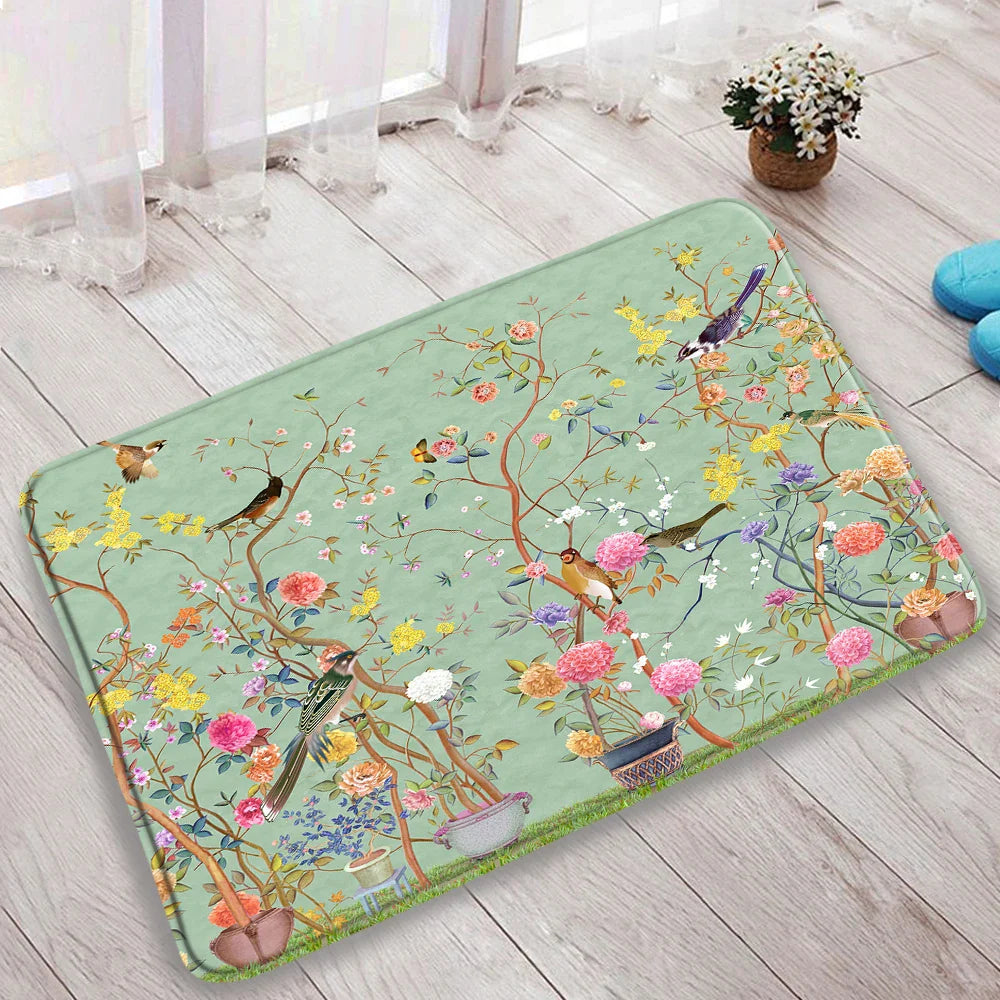 Chinese Style Red Plum Fish Bamboo Printing Bath Mat Bedroom Kitchen Non-Slip Carpet Toilet Cover Rug Flannel Shower Room Decor