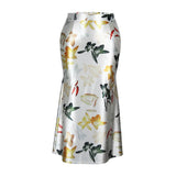 Plus Size Casual Skirt, Women's Plus Floral Print Slight Stretch Maxi Mermaid Skirt