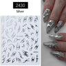 3D Silver Frame Nail Sticker Silver Bronzing Stripe Lines Sliders For Nails Tribal Pattern Decals Marble Blooming Nail Tattoos