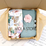 Viola Design 6PCS Gift Box Floral Solid Cotton Sock Tie Sets Clip Pin Cufflinks Hankie Men Wedding Party Daily Cravat Accessory