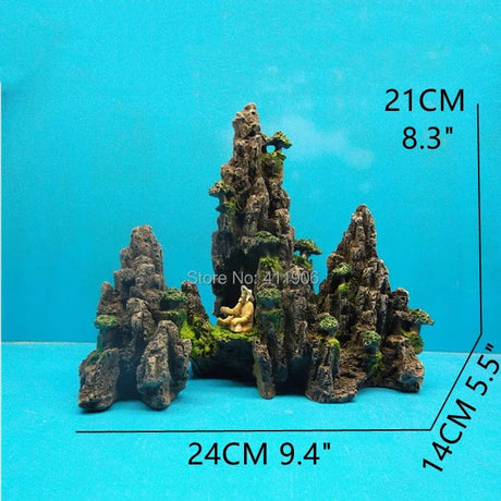 Large Resin Aquarium Fish Tank Mountain View Oranment Decor Rockery Landscape Rock Hiding Cave Tree Decoration