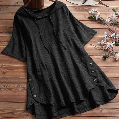 150Kg Plus Size Bust 153cm Women's Summer Hooded V-Neck Short Sleeve Loose Plaid T-Shirt 6XL 7XL 8XL 9XL 7 Colors