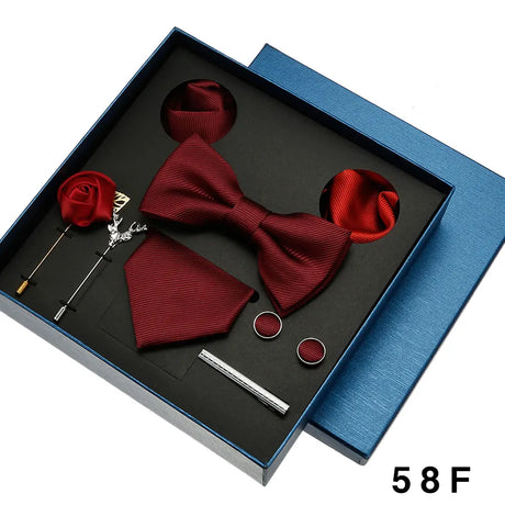 8pcs Luxury Mens Ties Set In Gift Box 100% Silk Neck Tie With Festive Wedding Bowtie Pocket Squares Cufflinks Clip Brooches Suit