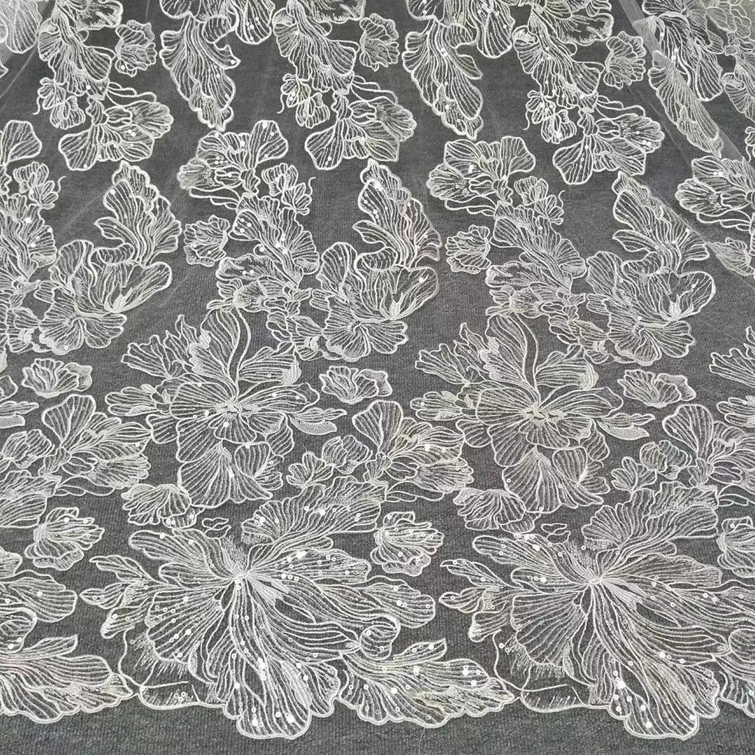 higher quality lace fabric bridal dress lace fabric with sequins 130cm width lace fabric sell by yard