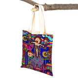 Ladies Shopping Bag Cartoon Virgin Mary Series Handbag Foldable Reusable Cloth Shopper Harajuku Style Student Canvas Tote