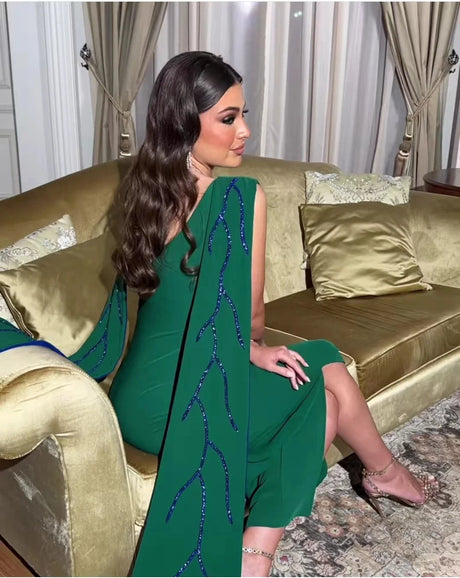 AsaNagi 2023 New Green Evening Dresses O-Neck Sleeveless Floor-Length Women Formal Occasion Dress vestidos de noche Customizable