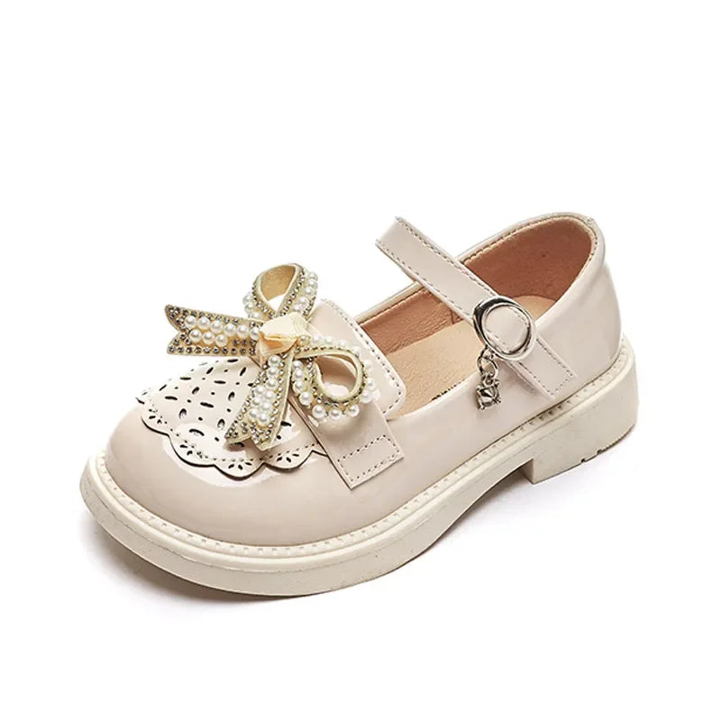 Toddlers Girls Leather Shoes Children‘s Party Flats for Kids Loafers Bowtie 4-9y 2023 New Arrival ZY95-96