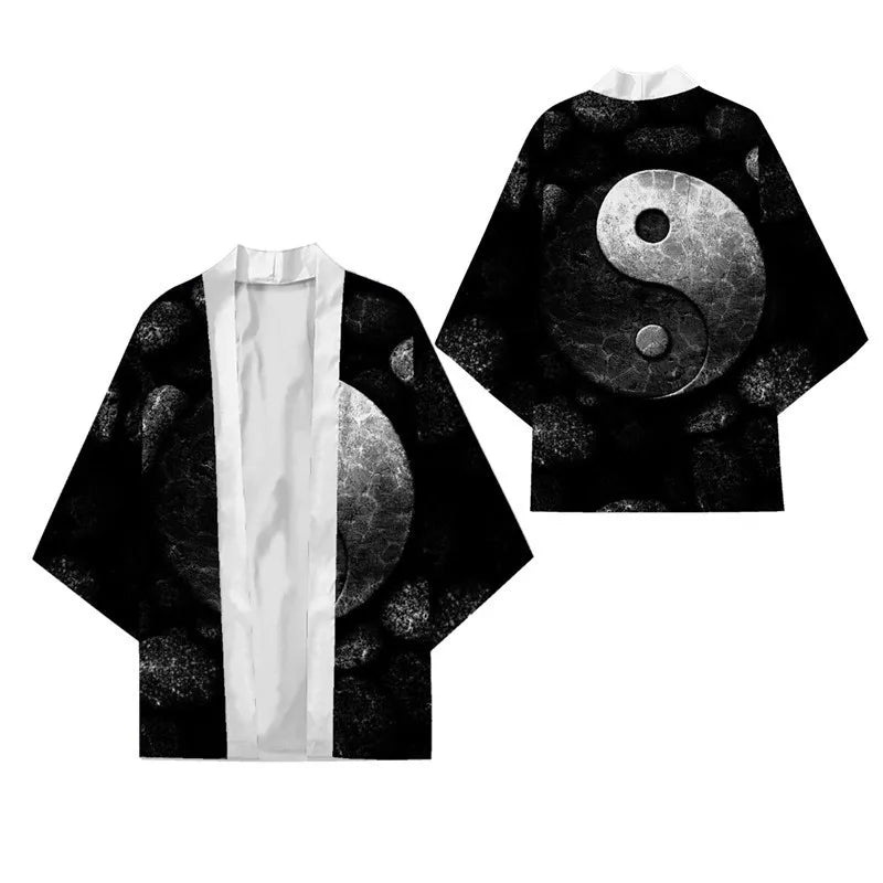 Black Kimono Cardigan Women Men Japanese Obi Male Yukata Men's Haori Chinese Dragon Print Coat Traditional Japan Clothing