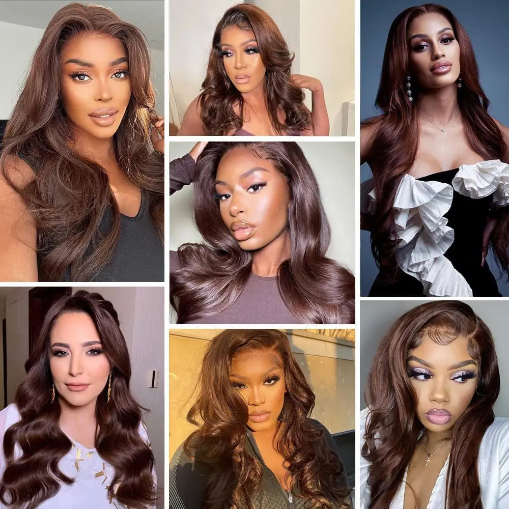 Body Wave Brown Glueless 13x6 HD Lace Frontal Wigs Human Hair Wig #4 Chocolate Brown 13x4 360 HD Full Lace Front Human Hair Wig