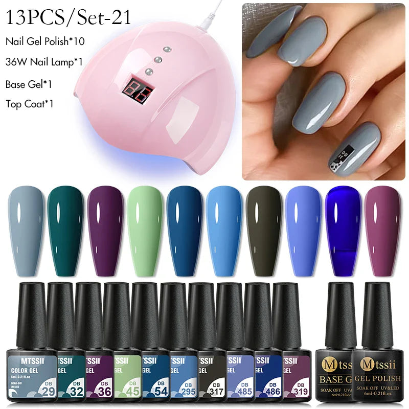 Mtssii  13/16Pcs Gel Nail Polish Set With 36W UV Lamp Dryer Manicure Kit Semi Permanent Soak Off Base Top Coat Nail Art UV Gel