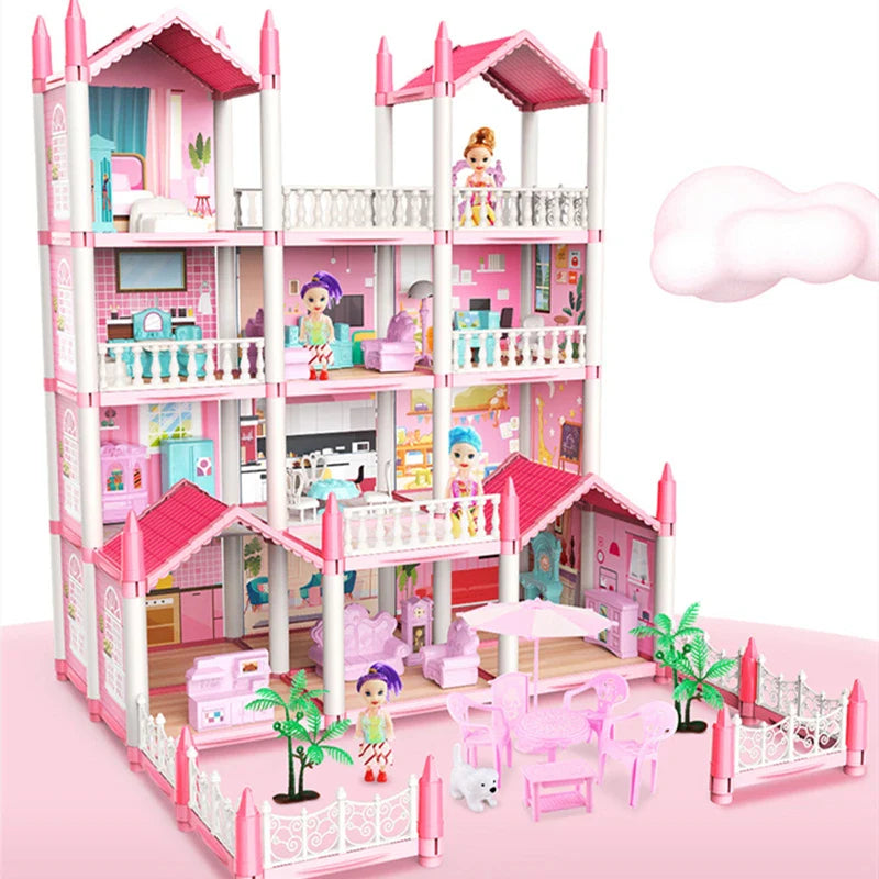 3D DIY Dream Princess Castle Villa Assembly Doll House Set Toy Girl Family Toy Children's Music Doll House Assembly Villa House