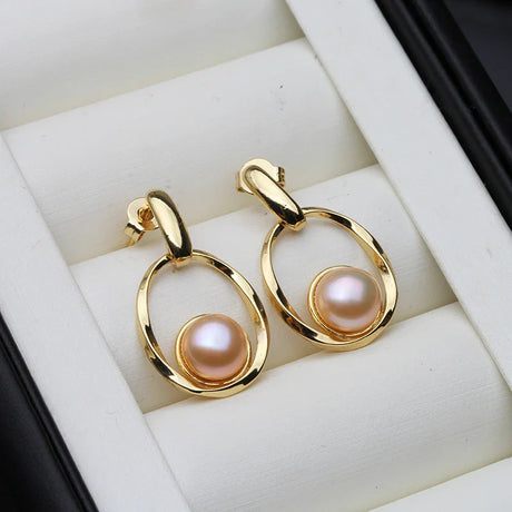 Fashion Natural Pearl Earring 925 Sterling Silver,Freshwater Pearl Earrings For Women,Triangle Gold Plated Earrings Jewelry Girl