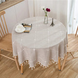 Three-dimensional Jacquard Checkered Round Tablecloth,Cotton Linen Tassels Dust-Proof Table Cover,For Dinner Party Wedding Decor