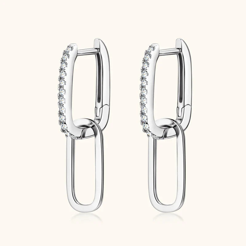 IOGOU Moissanite Paperclip Link Earrings for Women Silver 925 Real 1.4mm D Color Diamond Huggie Hoop Earrings 2023 Trend Jewelry