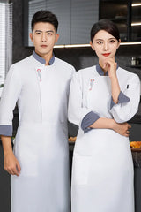 Men Long Sleeve Chef uniform Restaurant chef jacket with apron Cook Coat Chef T-shirt Work Uniform Waiter Hotel Clothes Logo