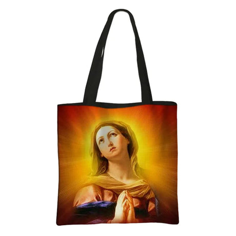 Our Lady of Guadalupe Virgin Mary Print Handbag Women Catholic Churches Canvas Shopping Bags Casual High-capacity Tote Bag Gift