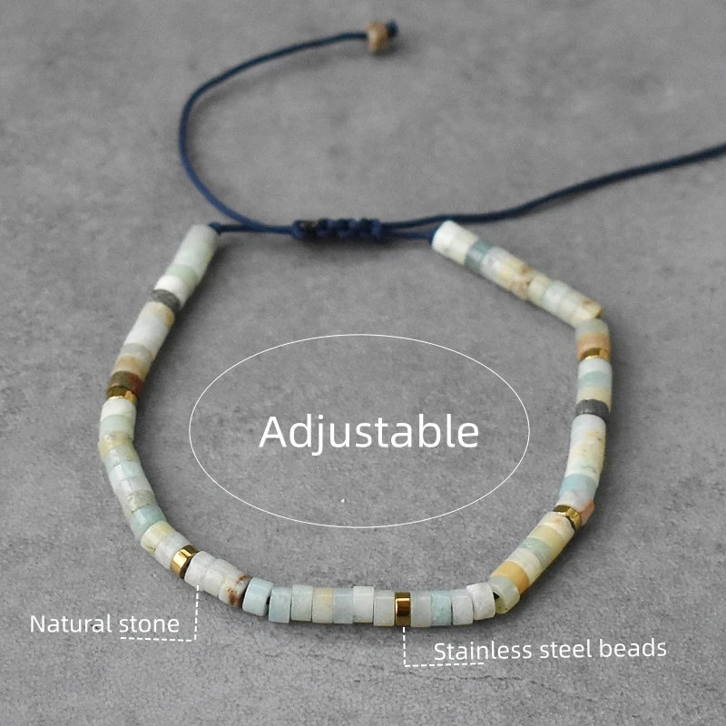 Natural Stone Beads Braied Bracelet Small Labradorite Agat Bracelet for Women Men Handmade Bracelet Yoga Jewelry Adjustable