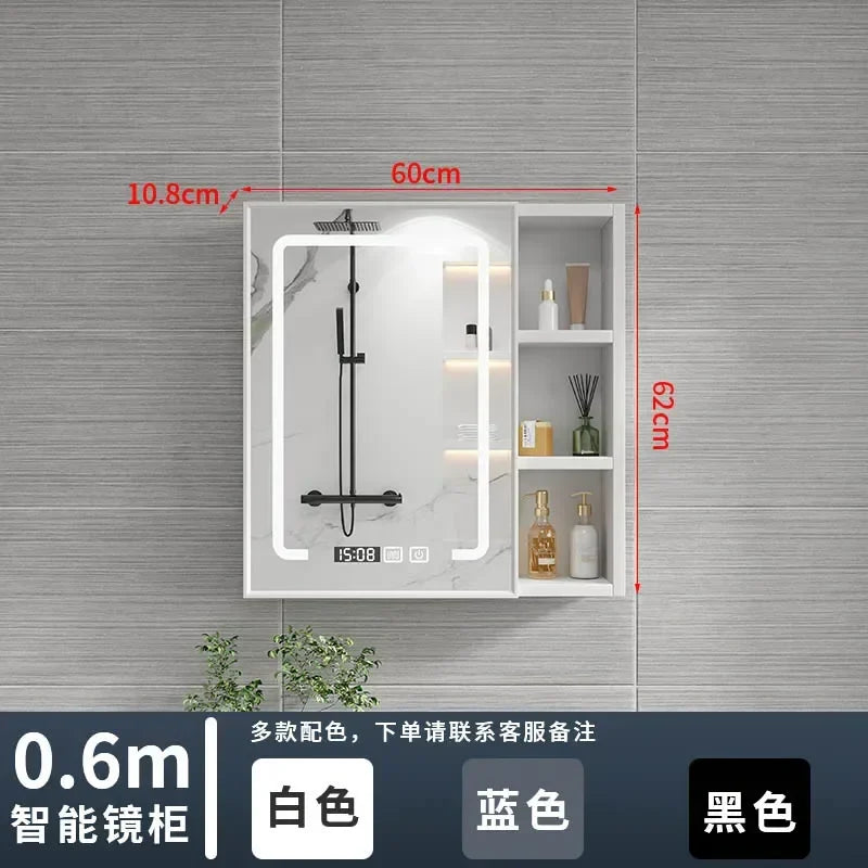 Italian Aluminum Alloy Smart Bathroom Mirror Cabinets Luxury Home Furniture Locker Wall-mounted Makeup Mirror with Storage Shelf