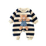 MILANCEL Baby Rompers Thicken Lining Boys Clothes Striped Girls Jumpsuits Bear Outfit