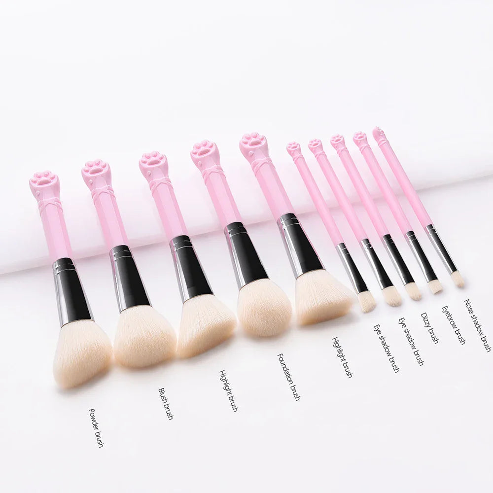 10PCS Cute Cat Claw Shape Makeup Brushes Set Foundation Kabuki Powder Contour Eyeshadow Blush Brush Cosmetic Beauty Tools