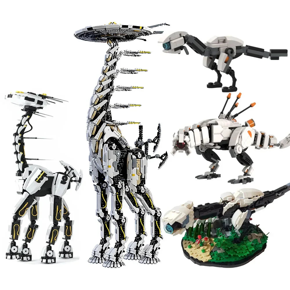 MOC Horizon Dawn Thunders Zero Giant Long Necked Mecha Beast Tooth Building Blocks Set Mechanical Giraffe Monster Bricks Toy