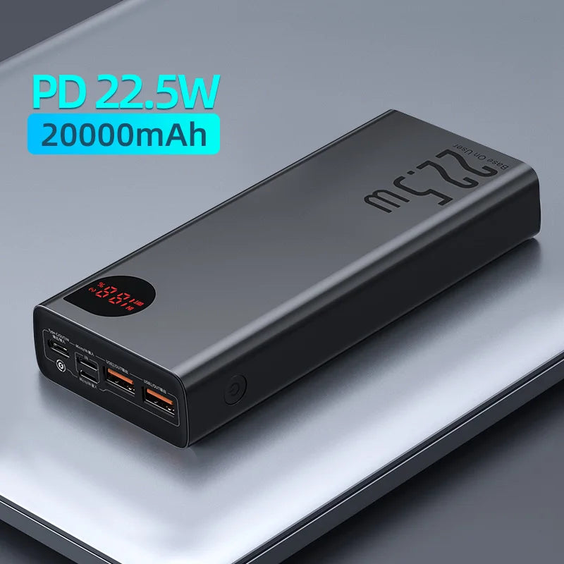 Baseus 65W Power Bank 20000mAh Portable Charging Powerbank Mobile Phone External Battery PD QC 3.0 Charger 22.5W Poverbank 20000