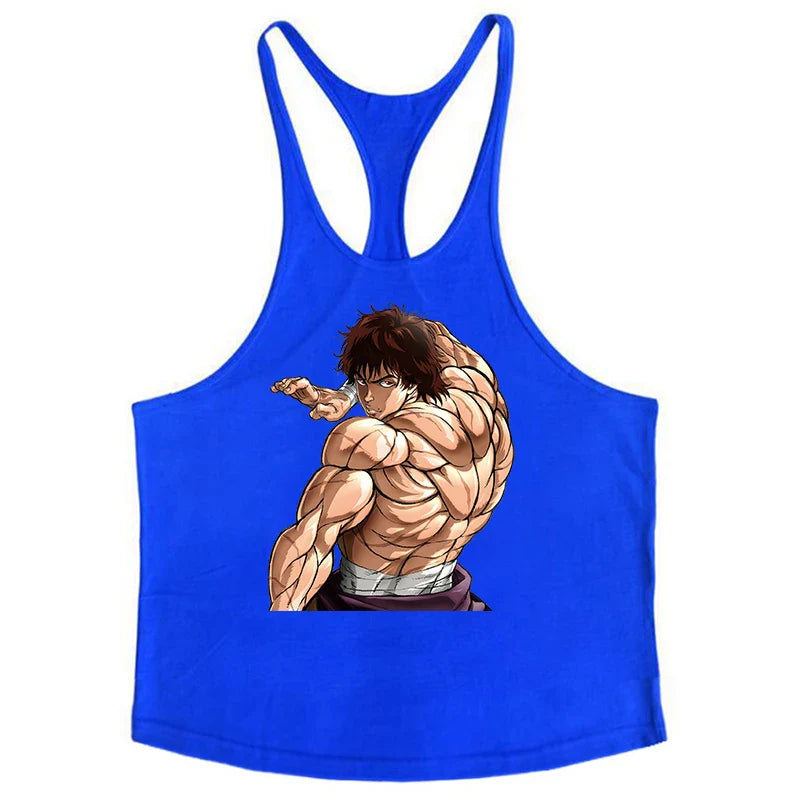 Anime Baki Hanma Stringer Tank Top for Men Cotton Y-Back Vest Tees Tops Muscular Training Undershirt Gym Workout Bodybuilding