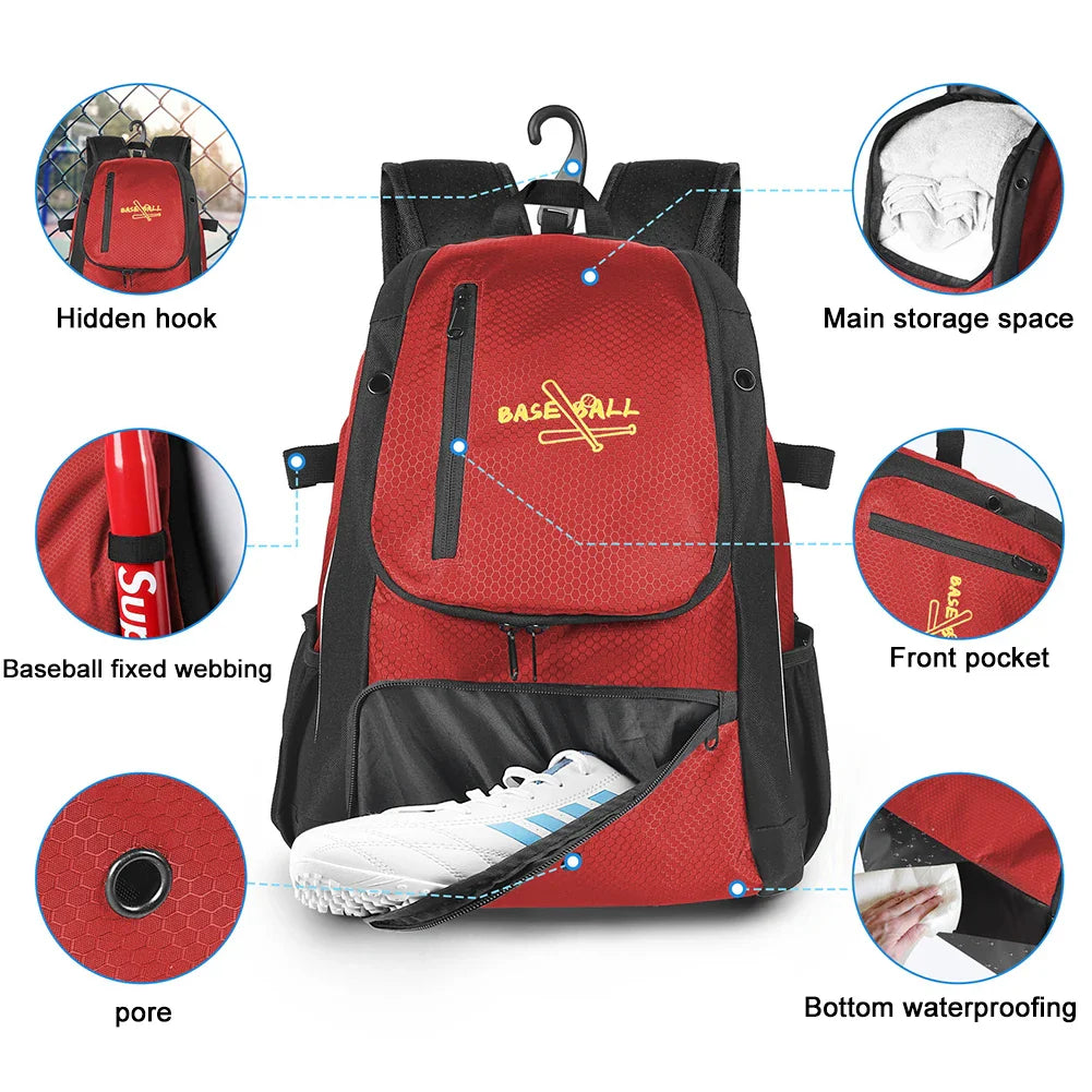 Baseball Training Backpack with Shoes Compartment Sports Equipments Backpack Waterproof Outdoor Match Storage Accessory Bag