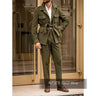 Green Wool Hunting Coat with Belt Vintage Hunting Jacket Coat Pants Casual Wear Men's Suit Two Piece Set