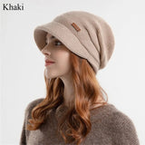 Fleece Lined Knitted Hat Casual Thickened Short Brim Beanies Soft Plush Keep Warm Ear Protection Women Girl