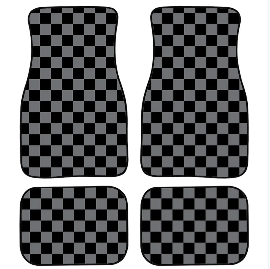 Checkerboard Car Mats Auto Parts Rubber Floor Mats Custom 4PCS Car interior graphic print checkered square feet