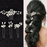 Pearl Flower Hairpin Side Comb Golden Leaf Shaped Alloy Tiaras Wedding Bride Insert Hair Clips Hair Jewelry Bride Headwear