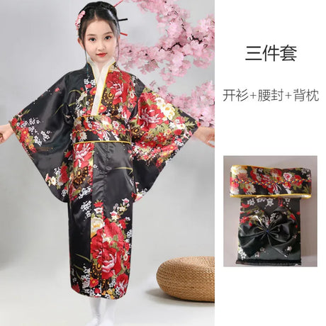 Children Kimono Traditional Japanese Style Peacock Yukata Dress for Girl Kid Cosplay Japan Haori Costume Asian Clothes