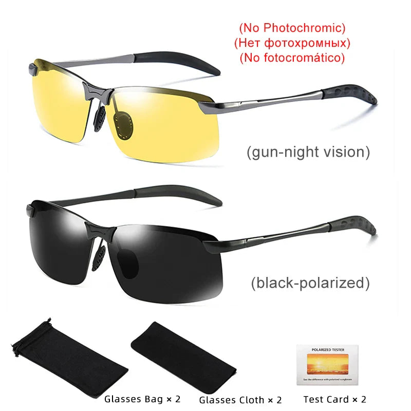 2PCS Photochromic Sunglasses Men Driving Chameleon Glasses Polarized Male Day Night Vision Driving Change Color Sun Glasses UV