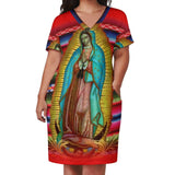 Virgin Mary Catholic Dress Short Sleeve Our Lady of Guadalupe Street Style Dresses Holiday Kawaii Casual Dress Plus Size Clothes