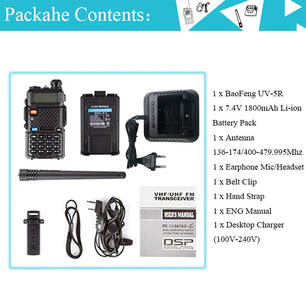 2023 Baofeng UV-5R 5W/8W Walkie Talkie Long Range Walkie Talkie FM Handy Transceiver Portable Ham Radio Walkie Talkie