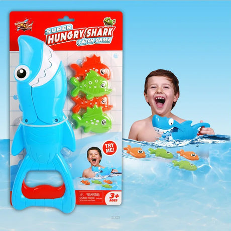 0-3Y Funny Shark Bath Toy for Boys Girls Catch Game with 4 Fishes Bathtub Interactive Bathing Puzzle Fishing Water Toy