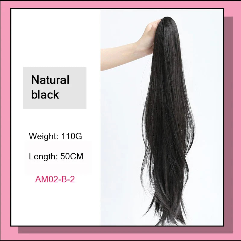 AS Long Wavy Straight Claw Clip On Ponytail Hair Extension Synthetic Ponytail Extension Hair For Women Pony Tail Hair Hairpiece