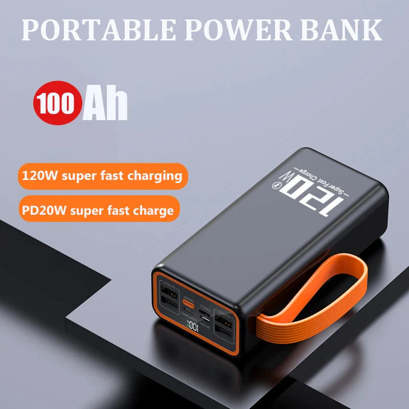 200000mAh Two-way Fast Charging 120W Portable Charger Power Bank Fast Charging External Tito C for iPhone 14 13 W/LED Light