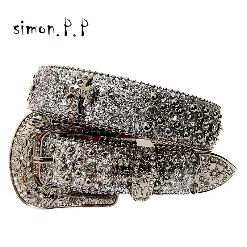 Punk Western Rhinestone Belts for Women Luxury Diamond Strap Cowgirl Cowboy Bling Crystal Pin Wide Buckle Studded Y2K Mens Belts