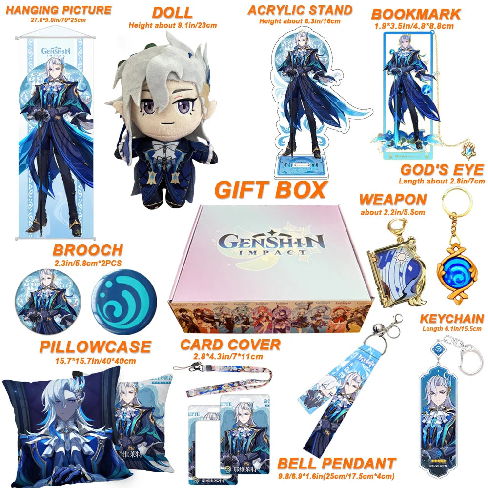 Genshin Impact Xianyun Navia Fontaine Furina Neuvillette Wriothesley Focalors Baizhu Kaveh Gift Box Include Keychain Doll Pillow