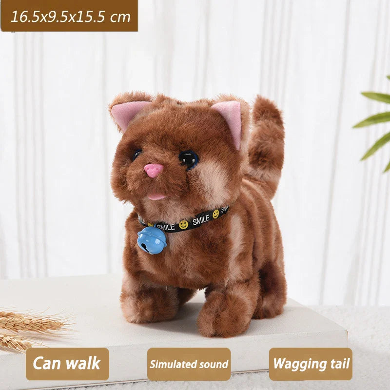 New Walking Kitty Plush Toy Electric Interactive Cat Stuffed Animal Meowing Tail Wagging Head Nodding Cat Pet Toy For Kids Gift