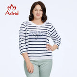 Astrid Autumn Women's t-shirt 2023 Casual Cotton Top Female Plus Size Stripes Tees Rope Diamond craft Long Sleeve Women Clothing