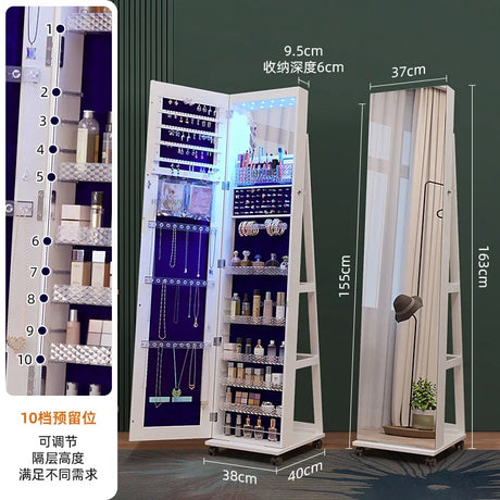 Full-length Mirror 360° Rotating Floor Makeup Mirror Cabinet Bedroom Jewelry Cabinet with Mirror Fitting Room Dressing Mirrors