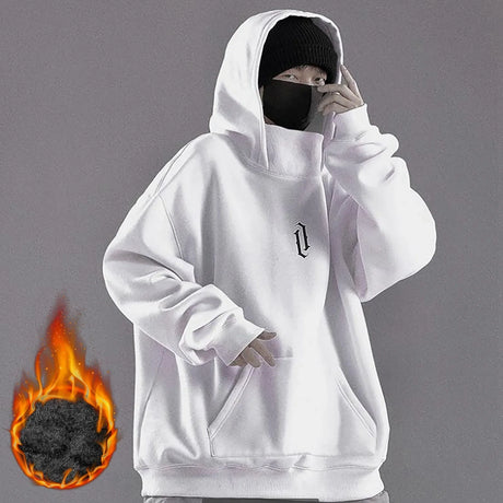 Hip Hop Mans Hooded Sweatshirts Autumn And Spring Solid Long Sleeve Ninjas Hoodie Pocket High Neck Loose Hooded Sweatshirt