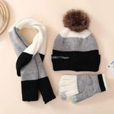 Kids Hat Scarf & Gloves Set Winter Pom Pom Hat with Gloves & Scarf Warm Knitted Beanie Hats Girls Boys Gloves Dropship