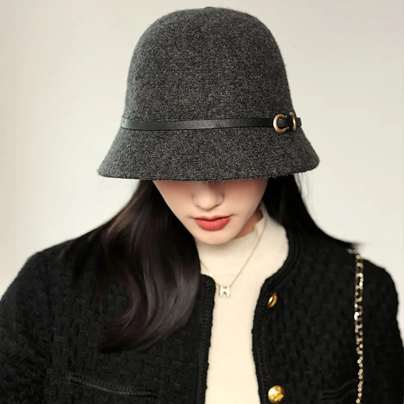 New wool bucket hat Women's warm autumn and winter thickened fisherman's hat Panama plush basin hat Women's hat