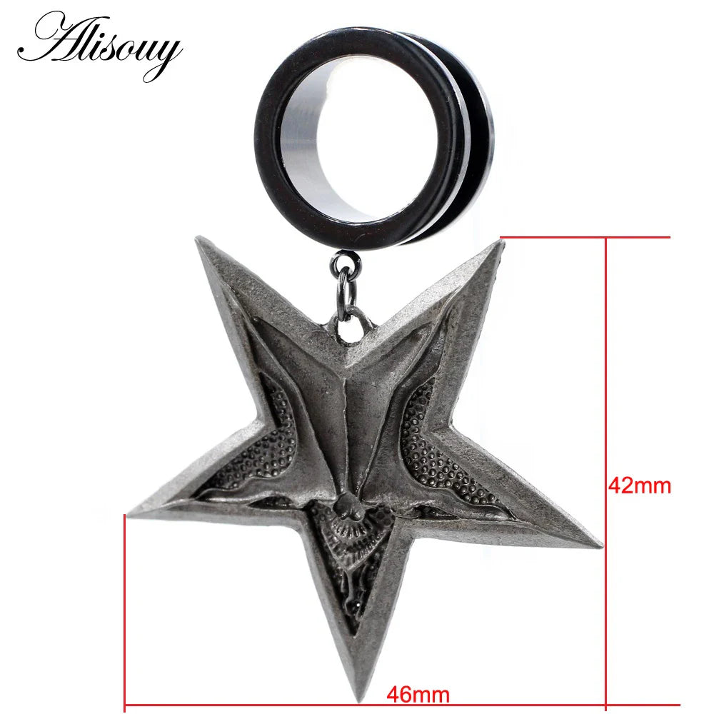 Alisouy 1PC Stainless Steel Water Drop Stone Star Moon Sword Skull Bees Dangle Earring Ear Gauge Plug Tunnel Expander Stretcher