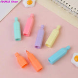 6Pcs/Lot Cute Cartoon Cat Highlighters School Office Stationery Students Drawing Supplies Kawaii Ice Cream Mini Paint Marker Pen